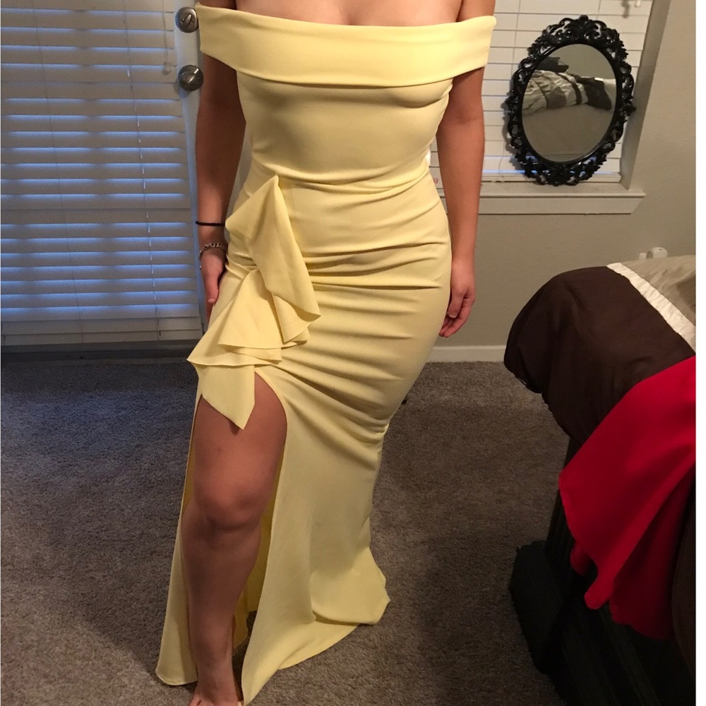 Missguided yellow Bardot frill dress